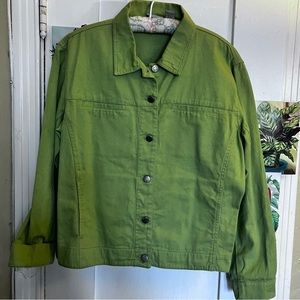 Chico’s Woman’s Green Denim Jacket NWOT Size 2